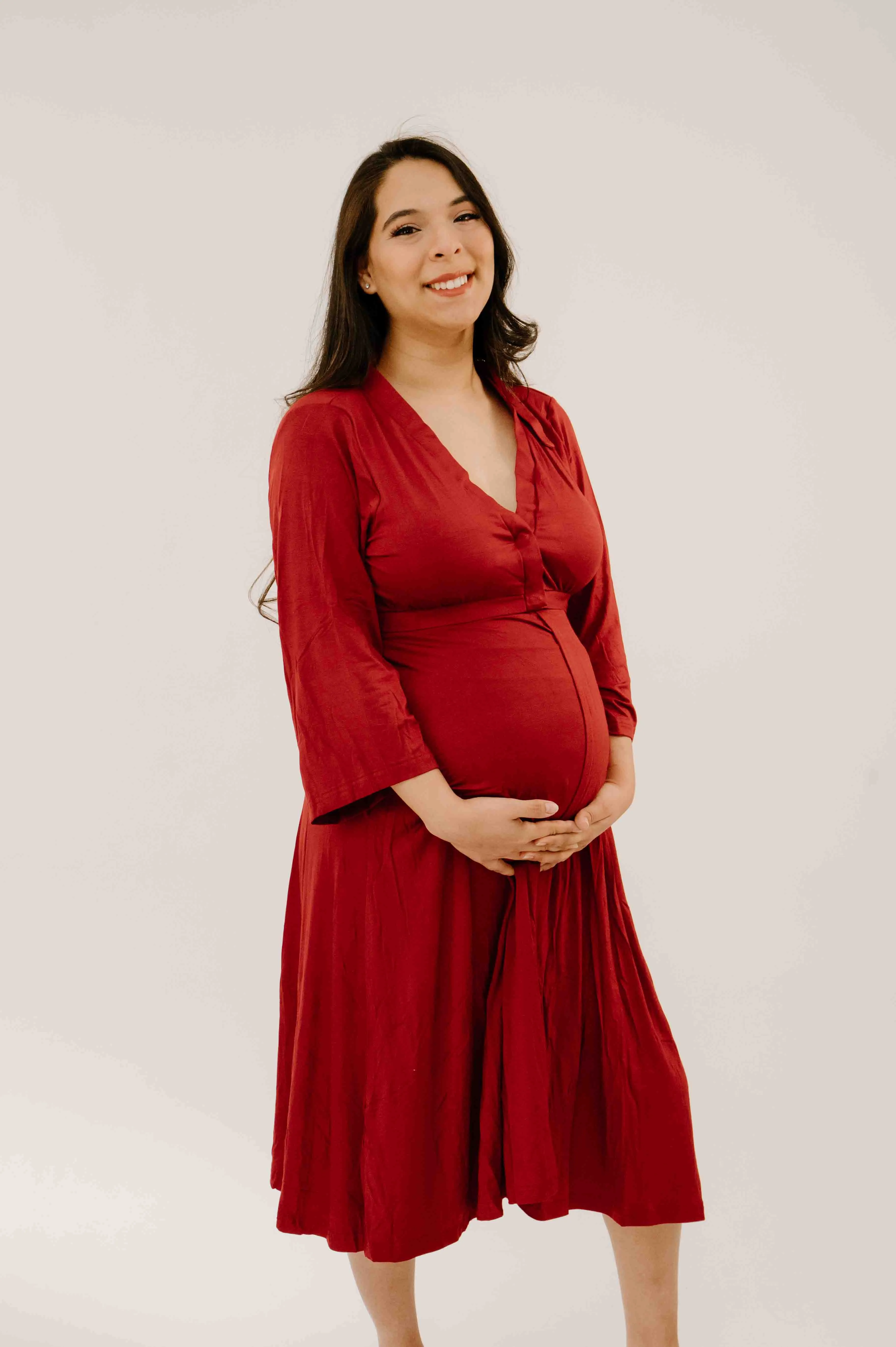 Lila Labor & Postpartum Gown in Crimson sold by Lila Maternity