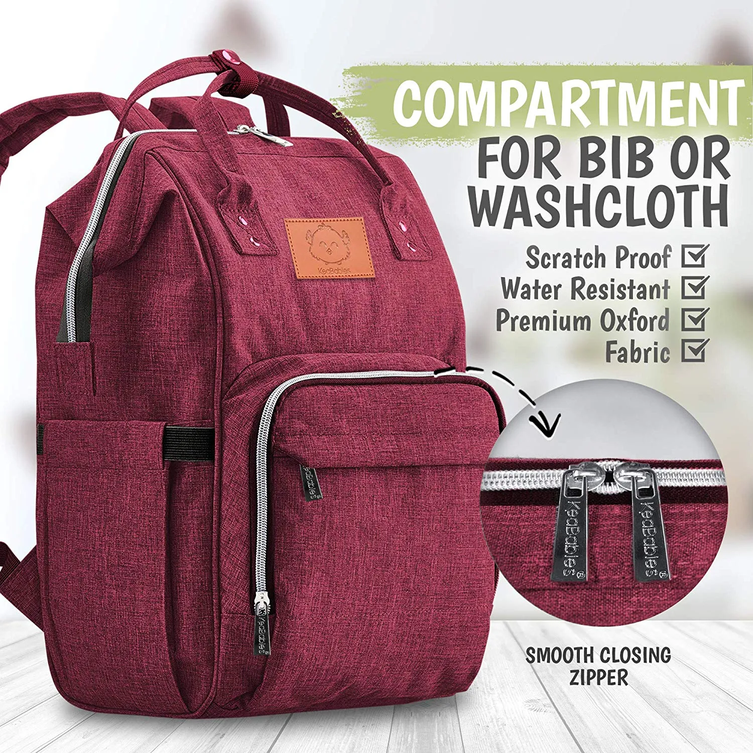 KeaBabies Original Diaper Bag Backpack (Wine Red) sold by Lila Maternity product image thumbnail 4