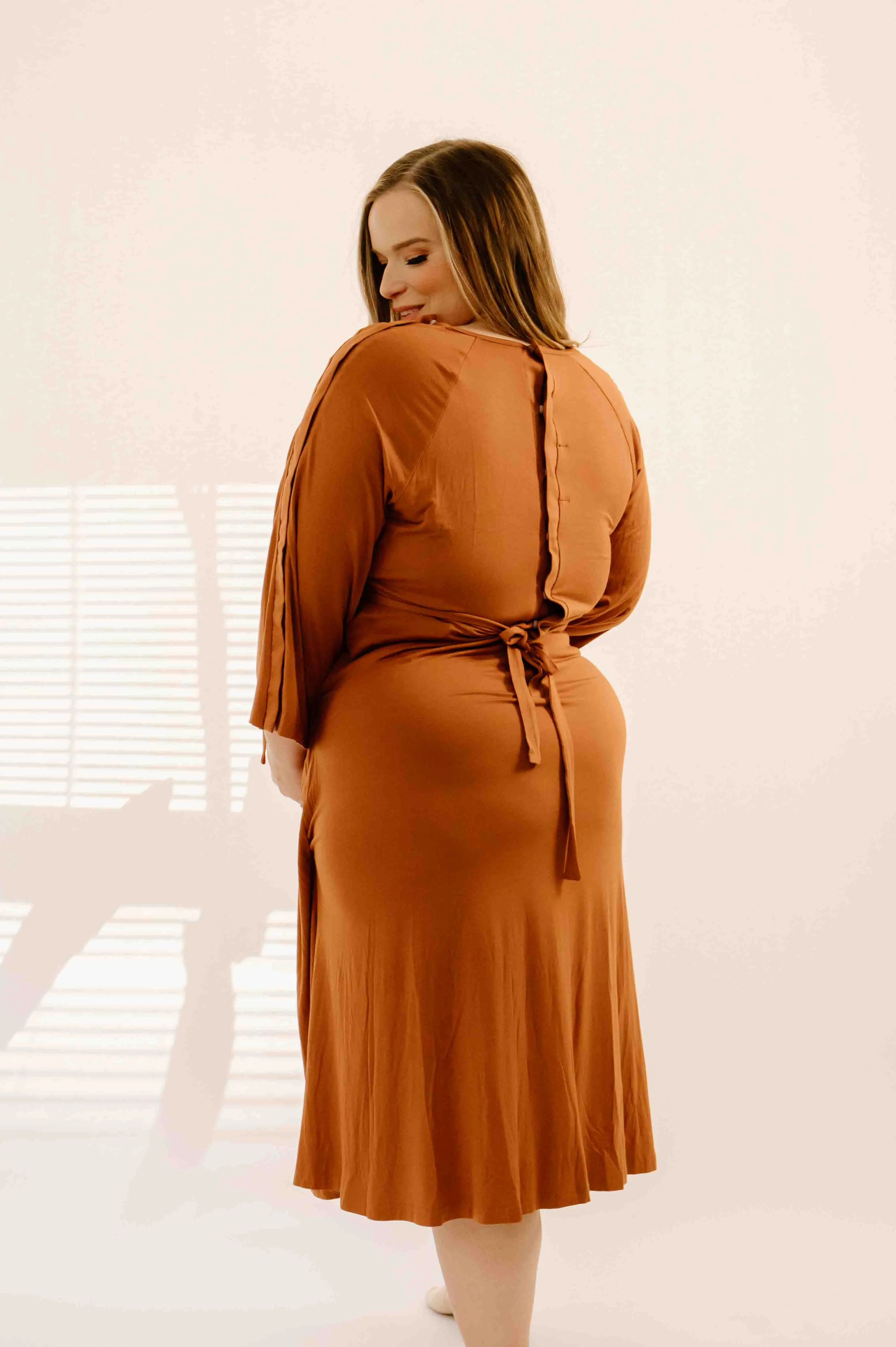 Amelia Labor & Postpartum Gown in Burnt Orange sold by Lila Maternity product image thumbnail 3