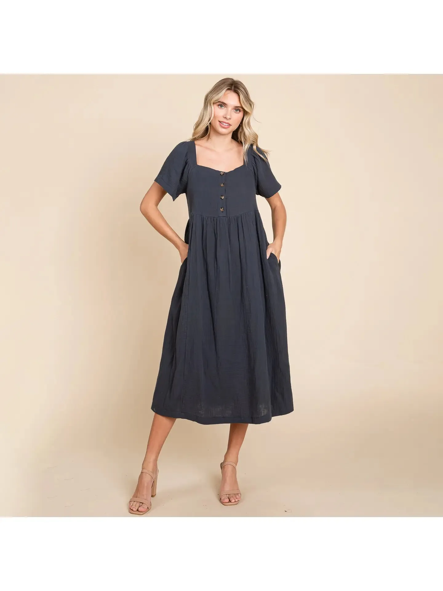 Square Neck Cotton Midi Dress In Orion Blue sold by Lila Maternity