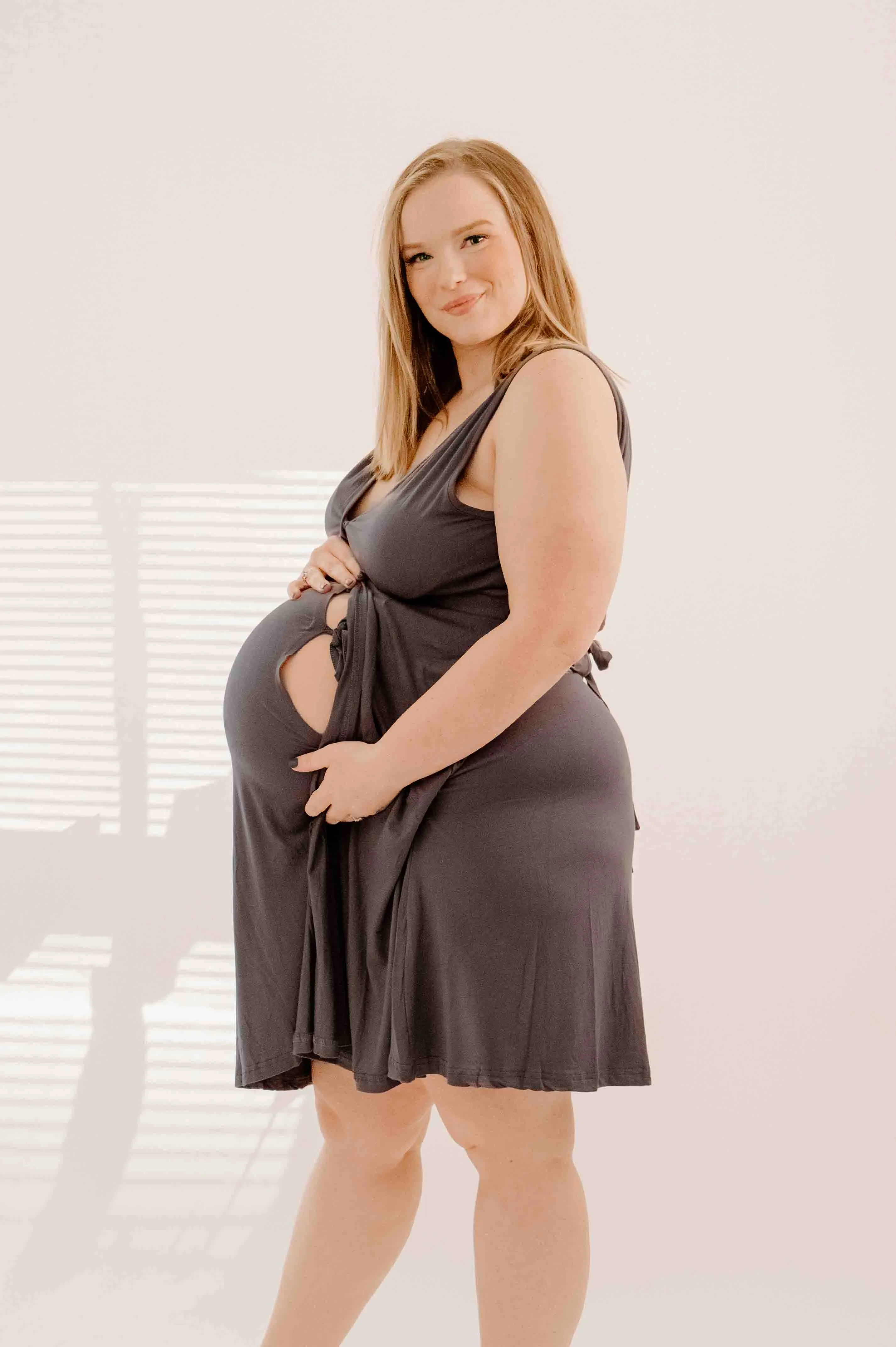 Juliet Labor & Postpartum Gown in Charcoal Grey-Limited Time sold by Lila Maternity product image thumbnail 2