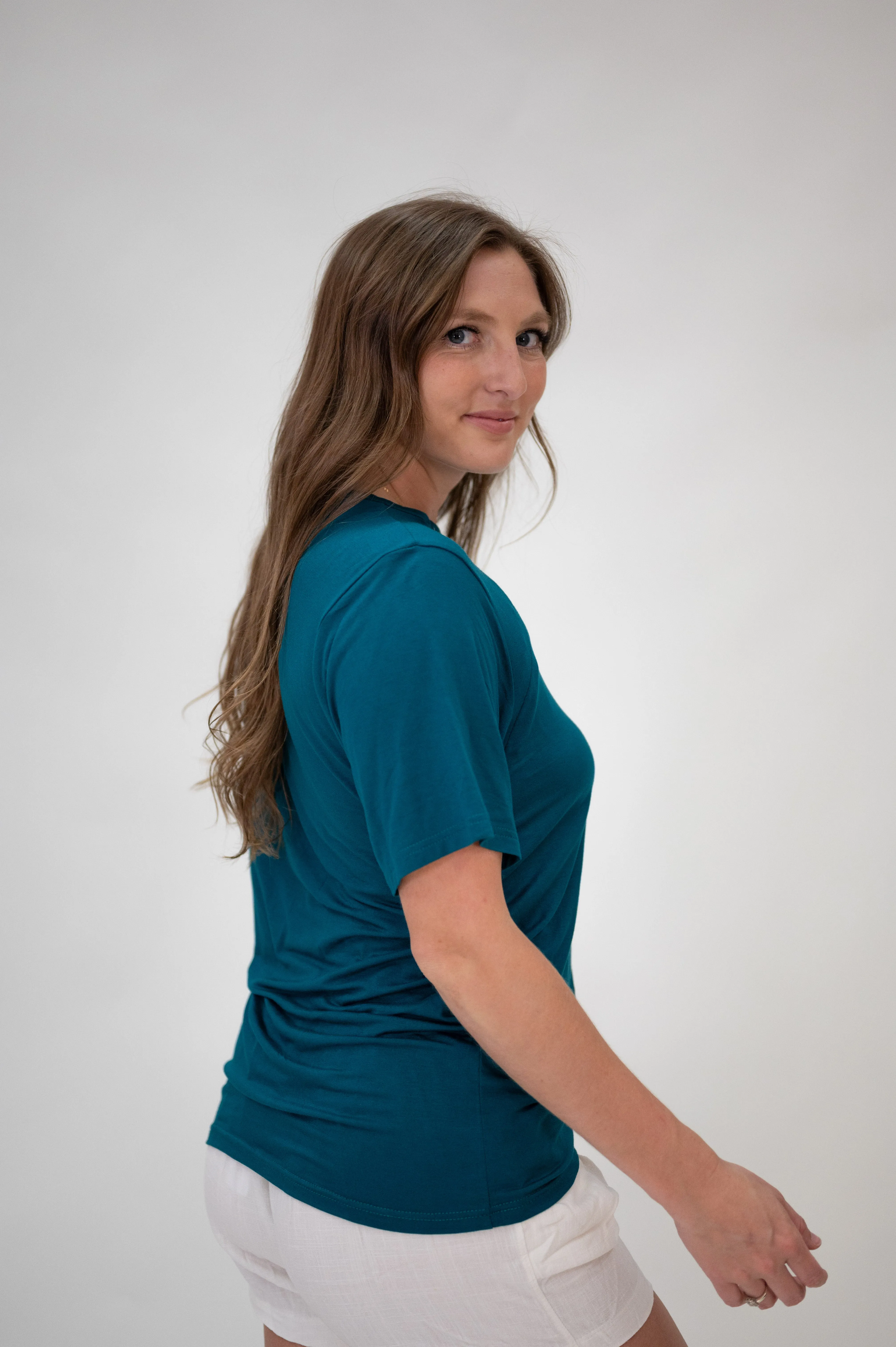 The Cameron Unisex Nursing and Skin to Skin Shirt in Deep Teal sold by Lila Maternity product image thumbnail 4