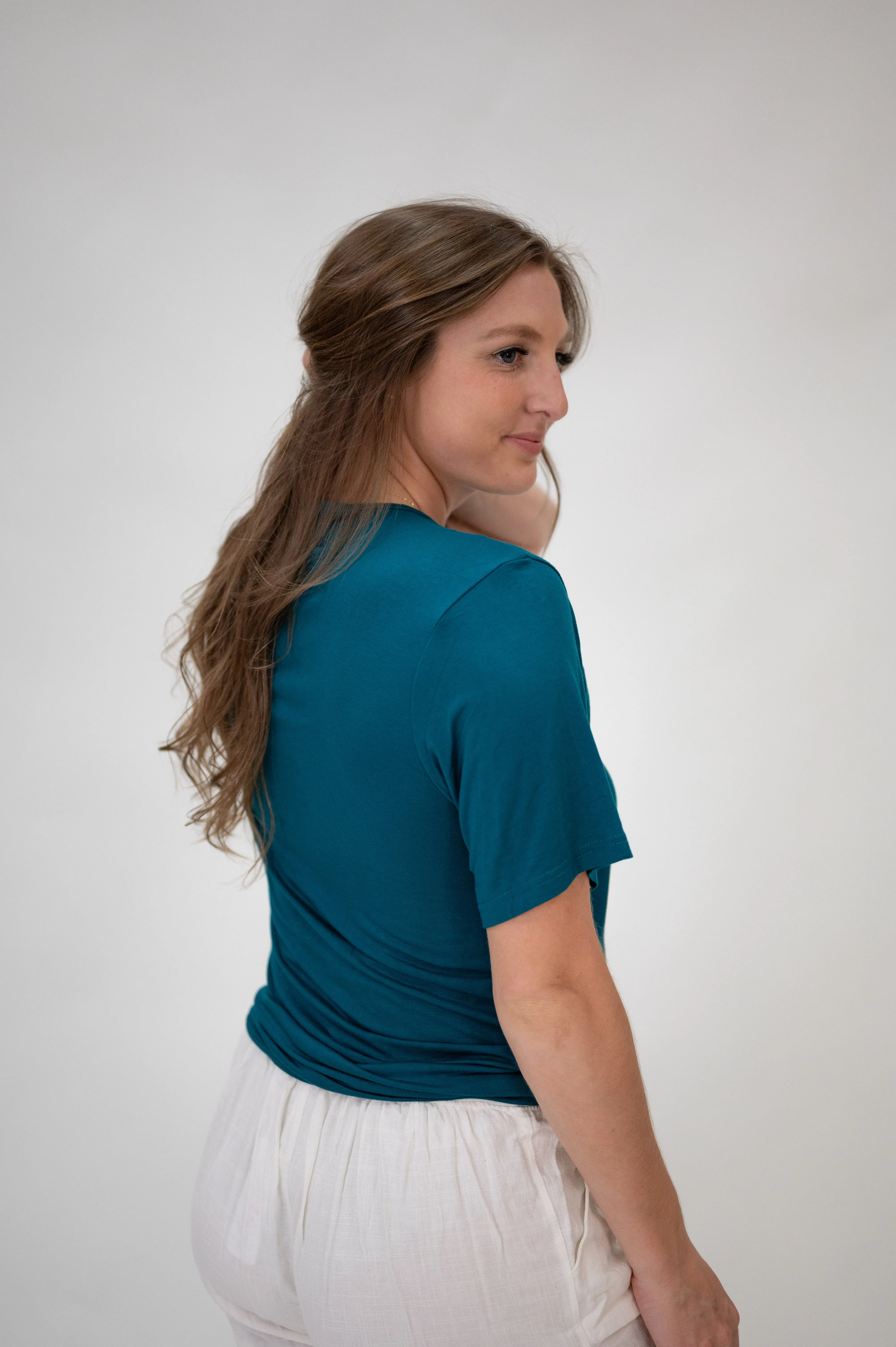 The Cameron Unisex Nursing and Skin to Skin Shirt in Deep Teal sold by Lila Maternity product image thumbnail 3