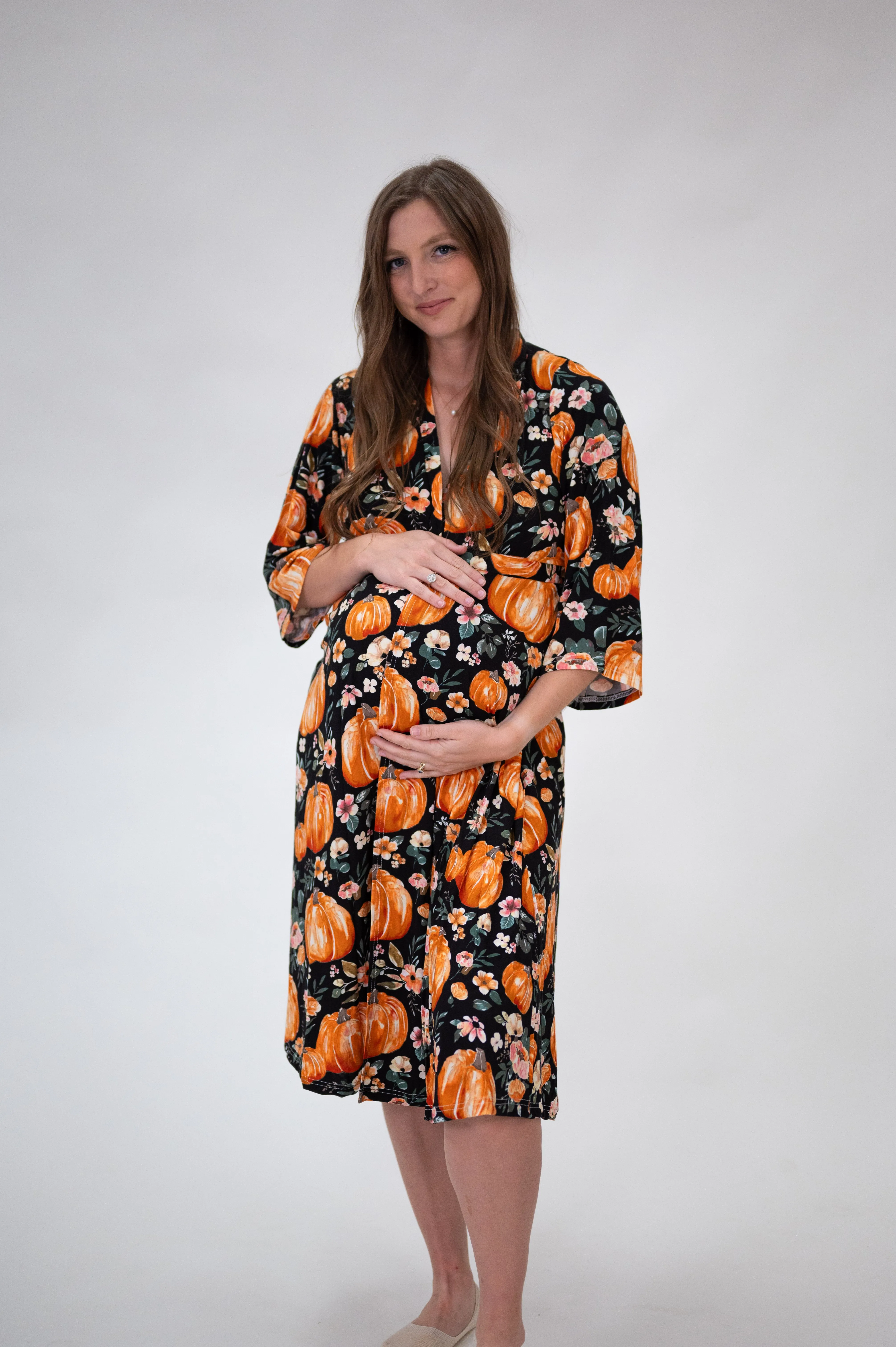 Lila Labor & Postpartum Gown in Harvest Floral sold by Lila Maternity