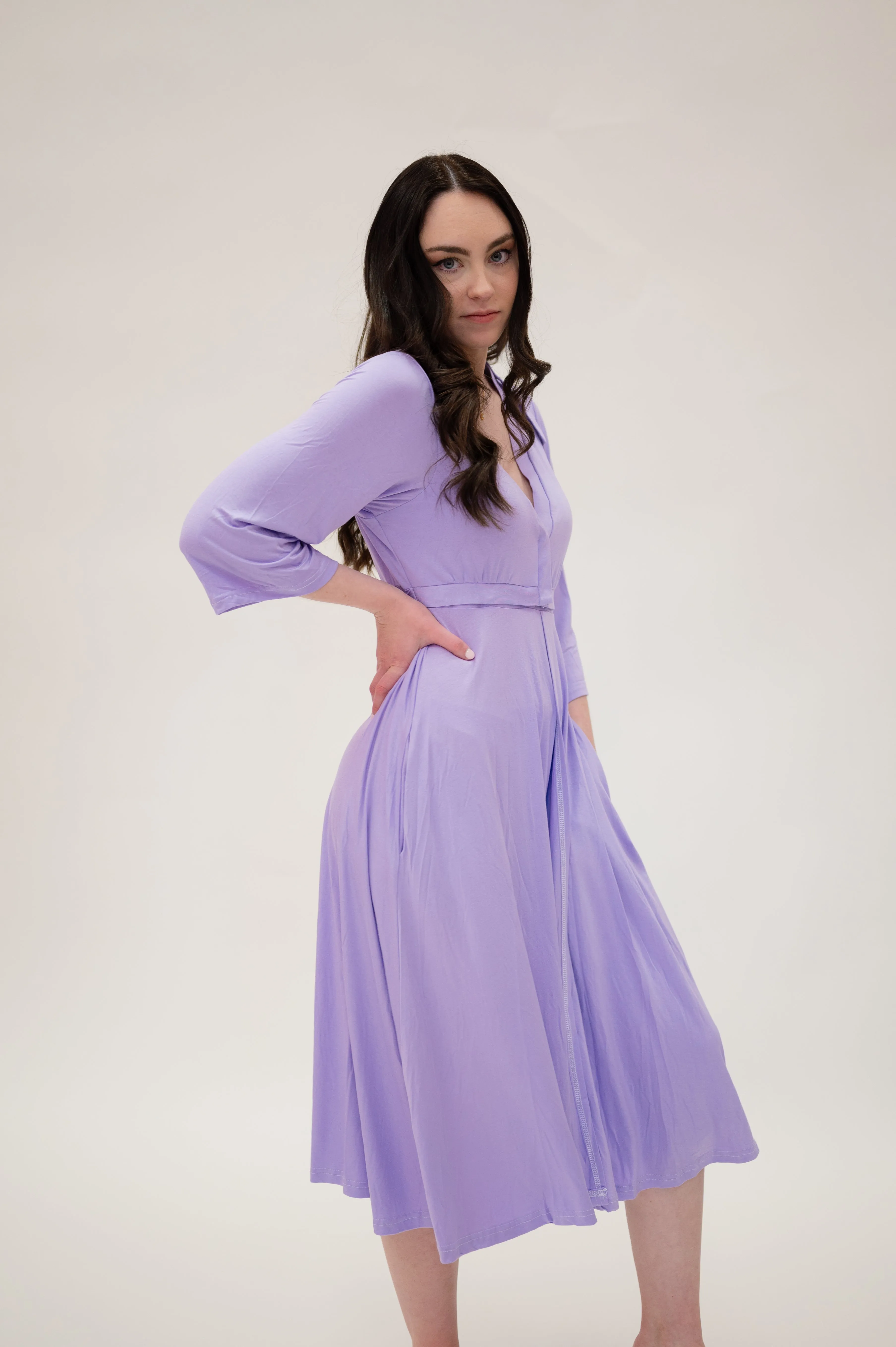 Lila Labor & Postpartum Gown in Lilac sold by Lila Maternity