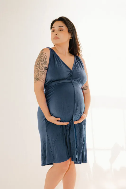 Juliet Labor & Postpartum Gown in  Midnight Blue-Limited Time sold by Lila Maternity