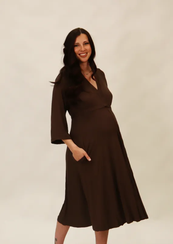 Lila Labor & Postpartum Gown in Mocha sold by Lila Maternity