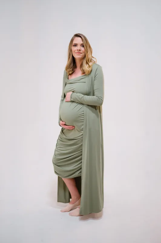 Maddy Dress and Duster Set in Moss sold by Lila Maternity