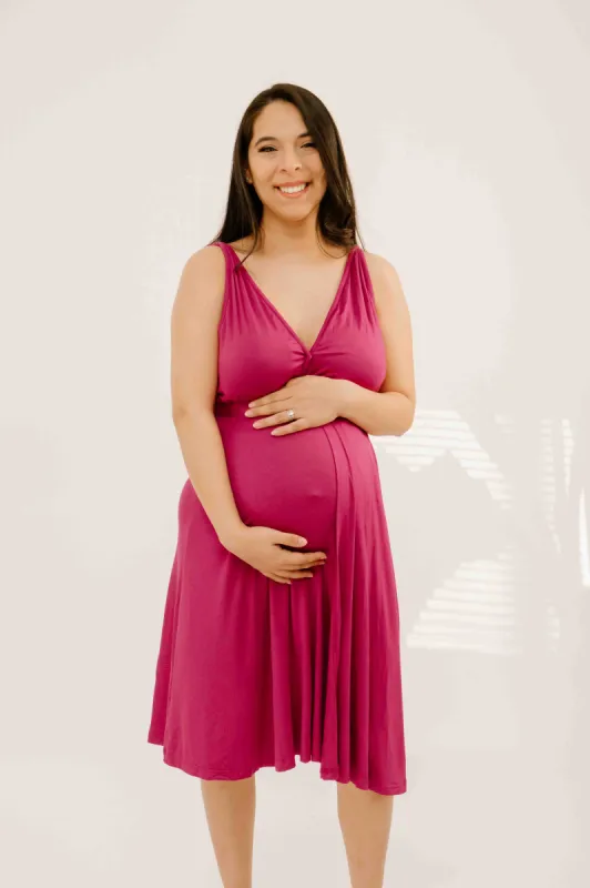 Juliet Labor & Postpartum Gown in Raspberry Red-Limited Time sold by Lila Maternity
