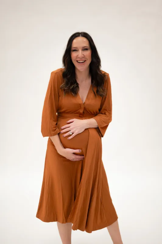 Lila Labor & Postpartum Gown in Burnt Orange sold by Lila Maternity