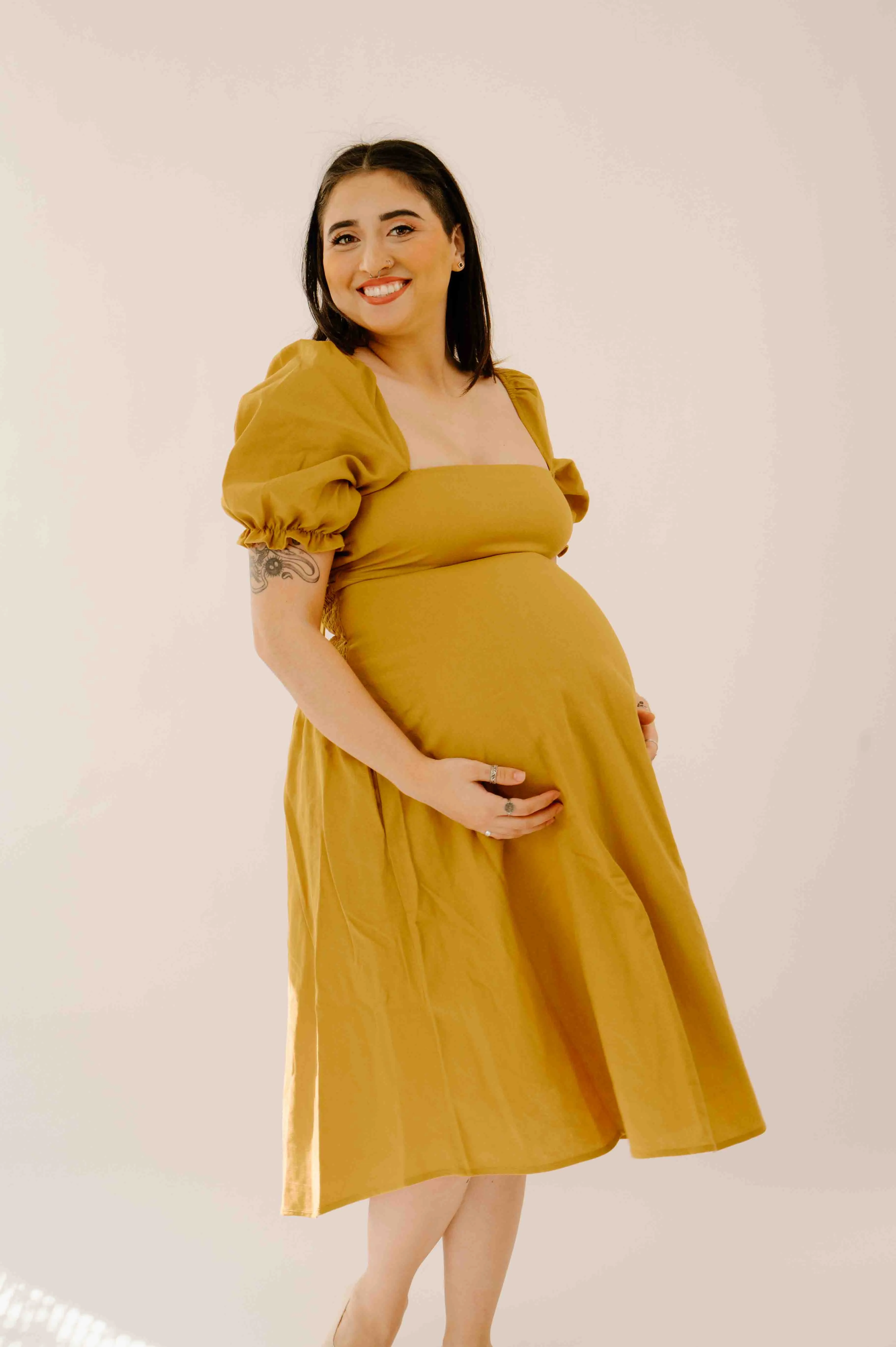 Selena Dress in Mustard sold by Lila Maternity