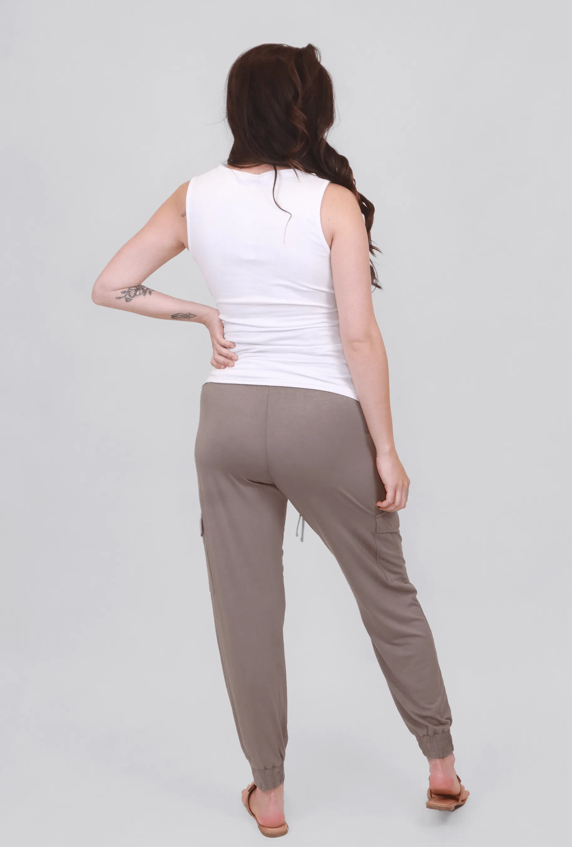 Addison Maternity Cargo Maternity Pants in Taupe sold by Lila Maternity product image thumbnail 3