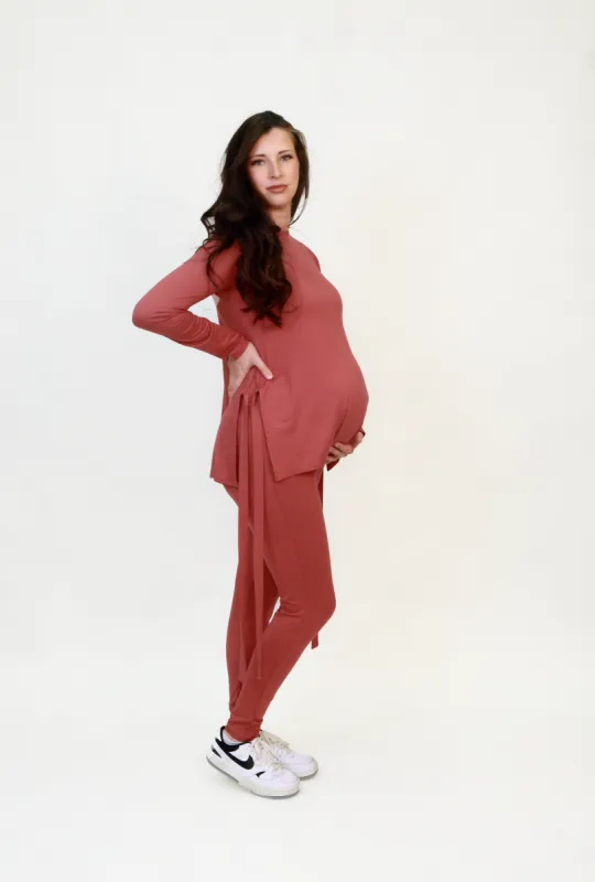 Yvonne Maternity Loungewear Set in Terracotta Rose sold by Lila Maternity