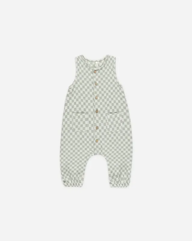 WOVEN JUMPSUIT | SAGE CHECK sold by Lila Maternity