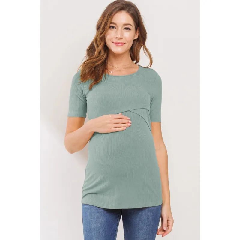 Rib-Knit Double Layer Maternity Nursing Top sold by Lila Maternity