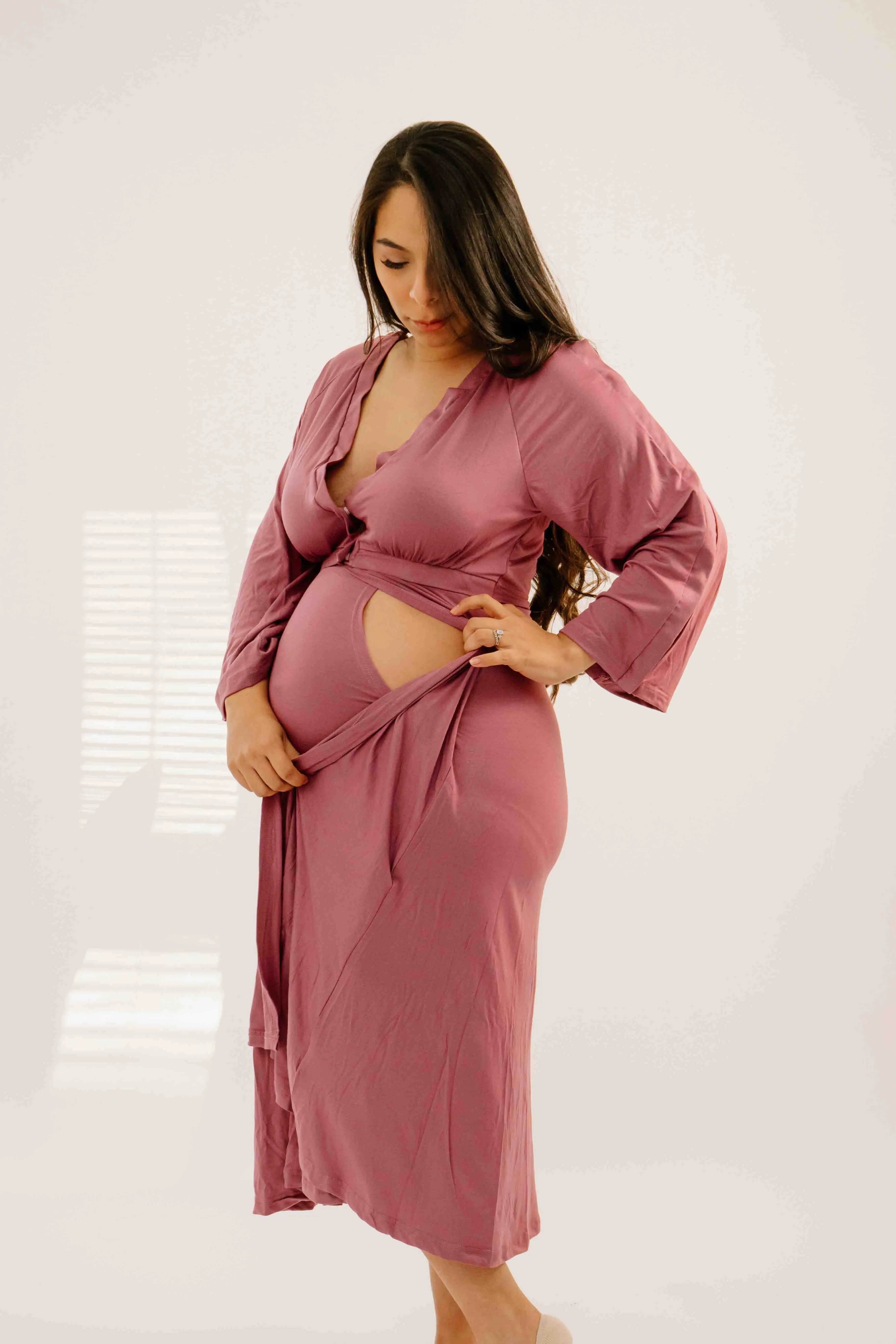 Amelia Labor & Postpartum Gown in Dusty Rose sold by Lila Maternity product image thumbnail 2