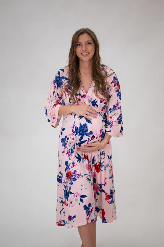 Amelia Labor & Postpartum Gown in Blush Floral sold by Lila Maternity