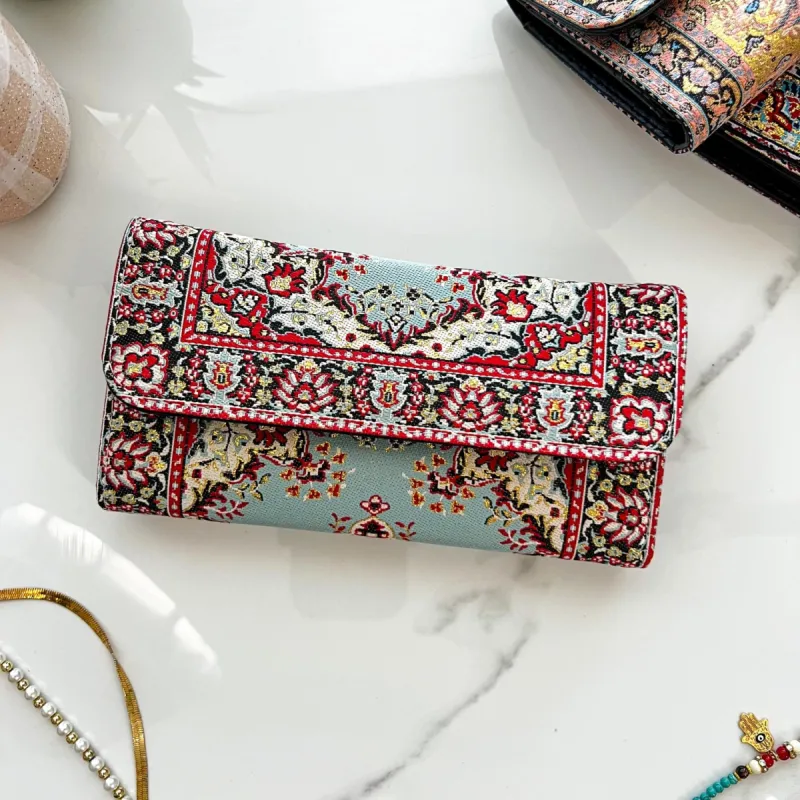 Turquoise Wallet Women, Boho Handmade Wallet, Rug Design Wall made by Lila Maternity