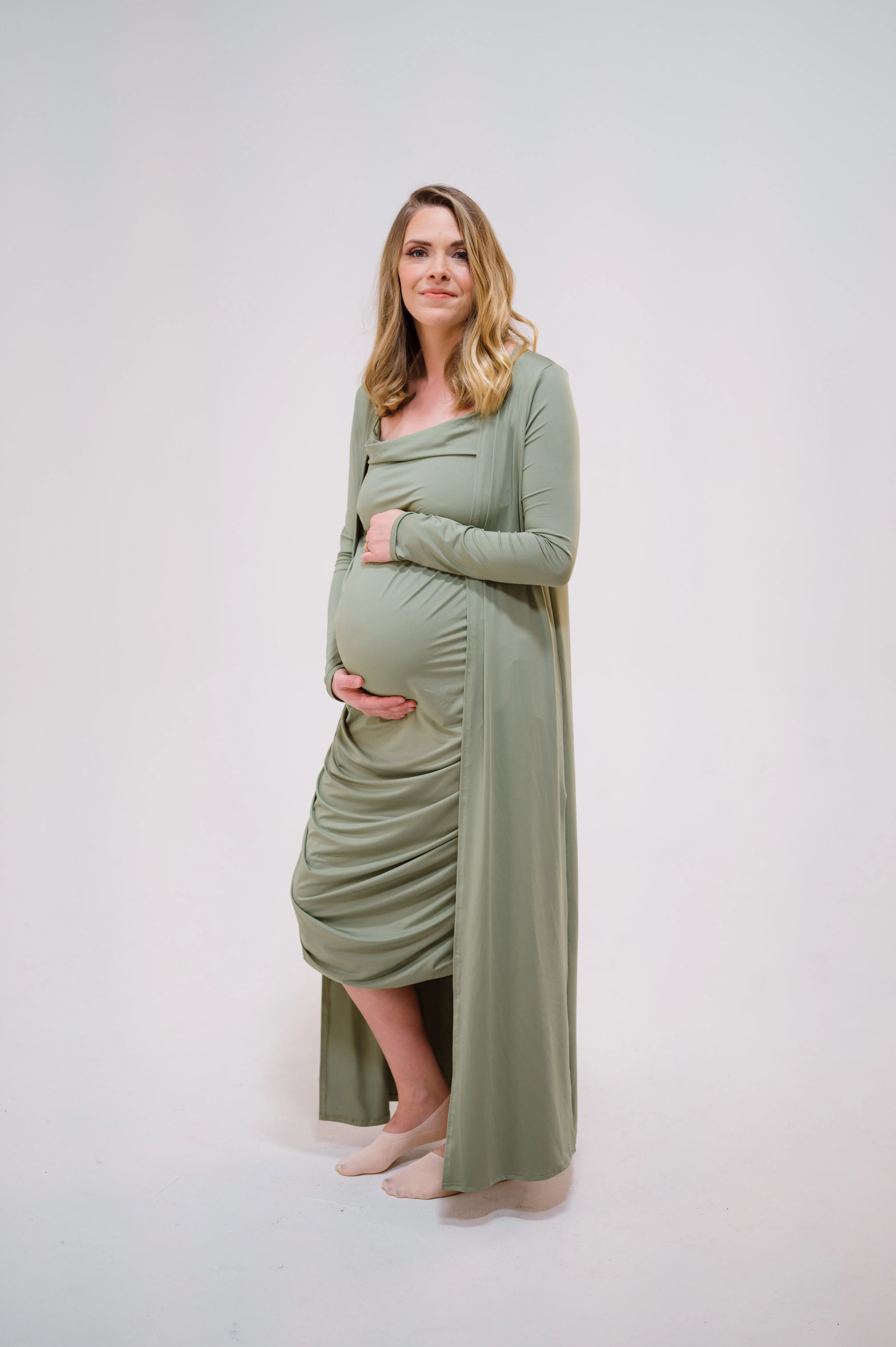 Maddi Dress and Duster Set in Moss sold by Lila Maternity
