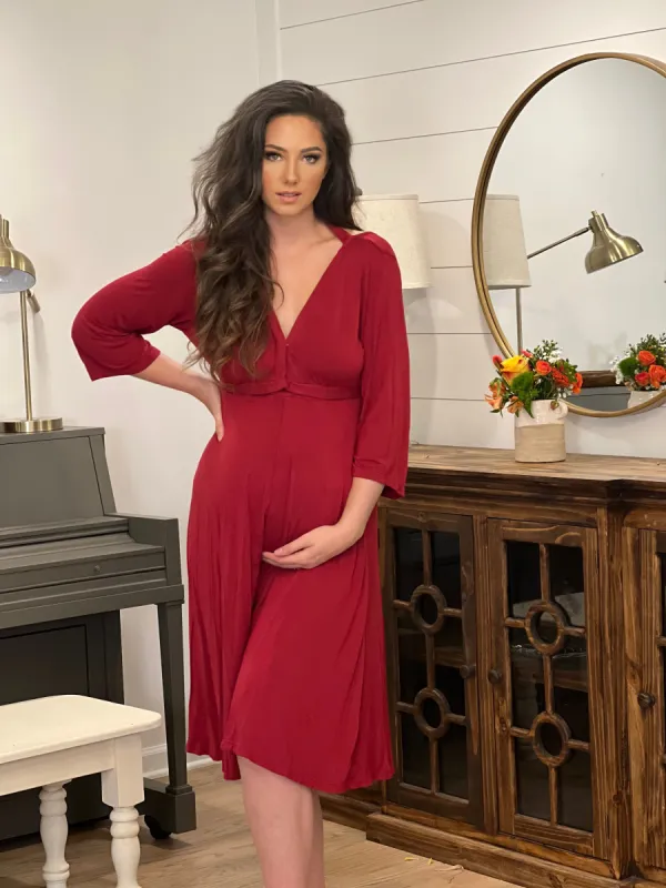 Amelia Labor & Postpartum Gown in Crimson sold by Lila Maternity