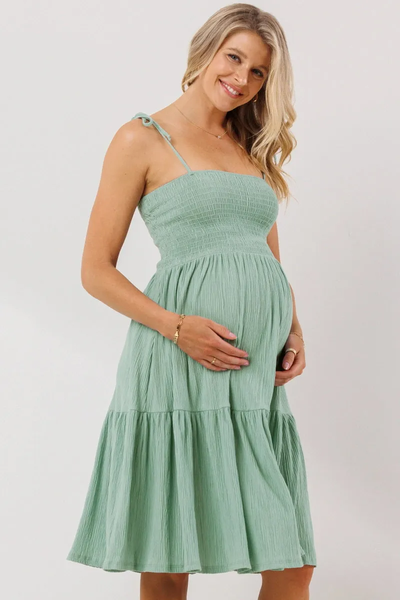 Smocked Tie Strap Maternity Ruffle Dress sold by Lila Maternity product image thumbnail 3