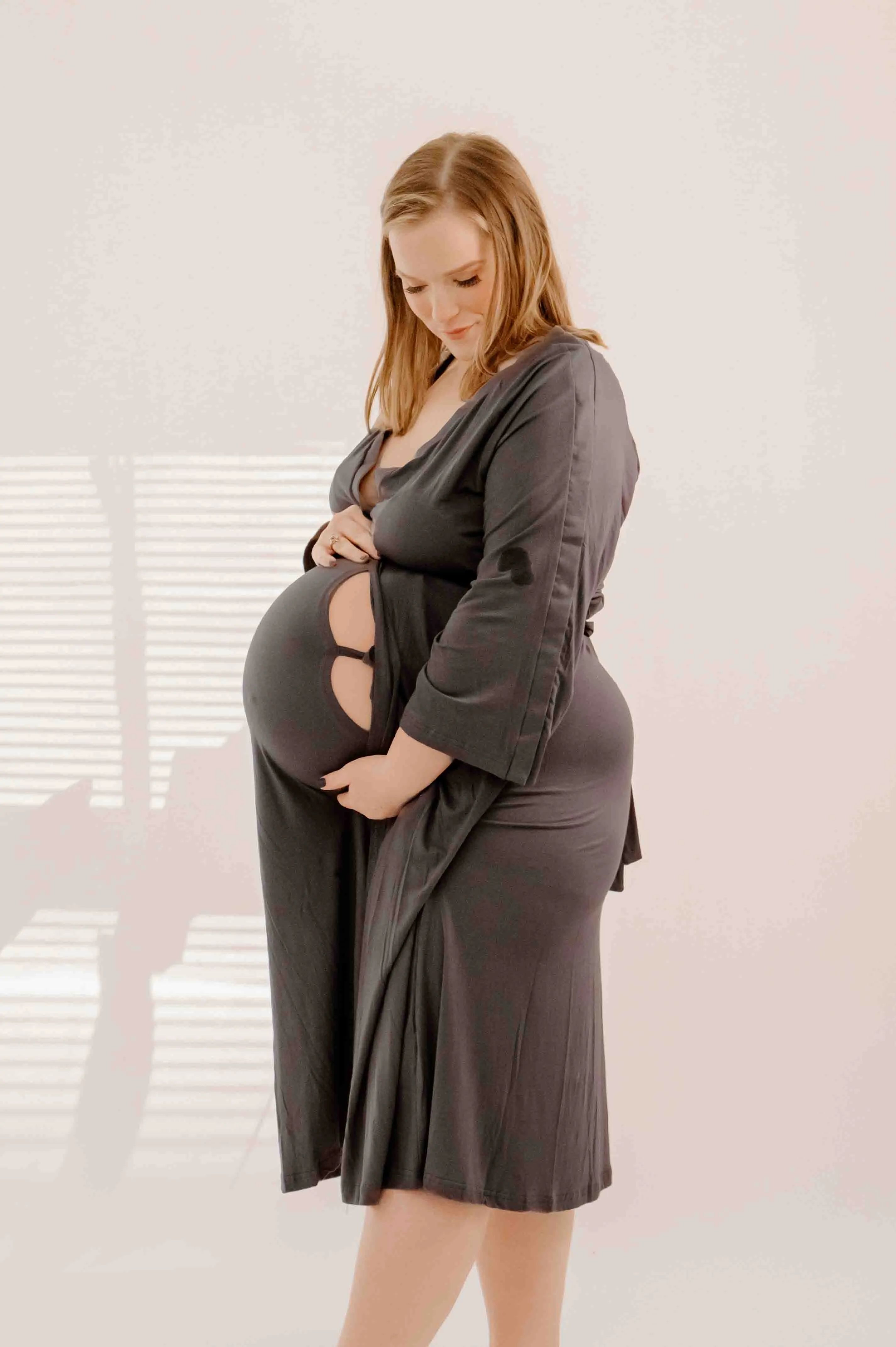 Amelia Labor & Postpartum Gown in Charcoal Grey sold by Lila Maternity product image thumbnail 2