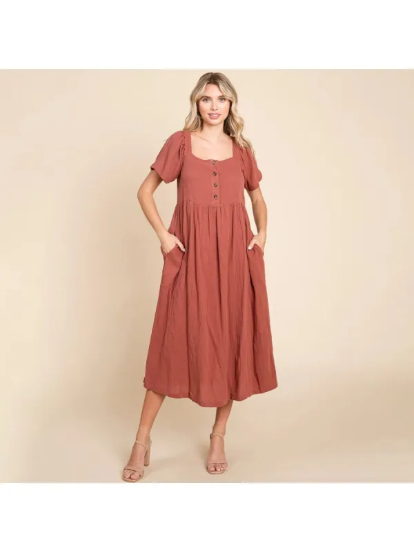 Square Neck Cotton Midi Dress In Astro Rust sold by Lila Maternity