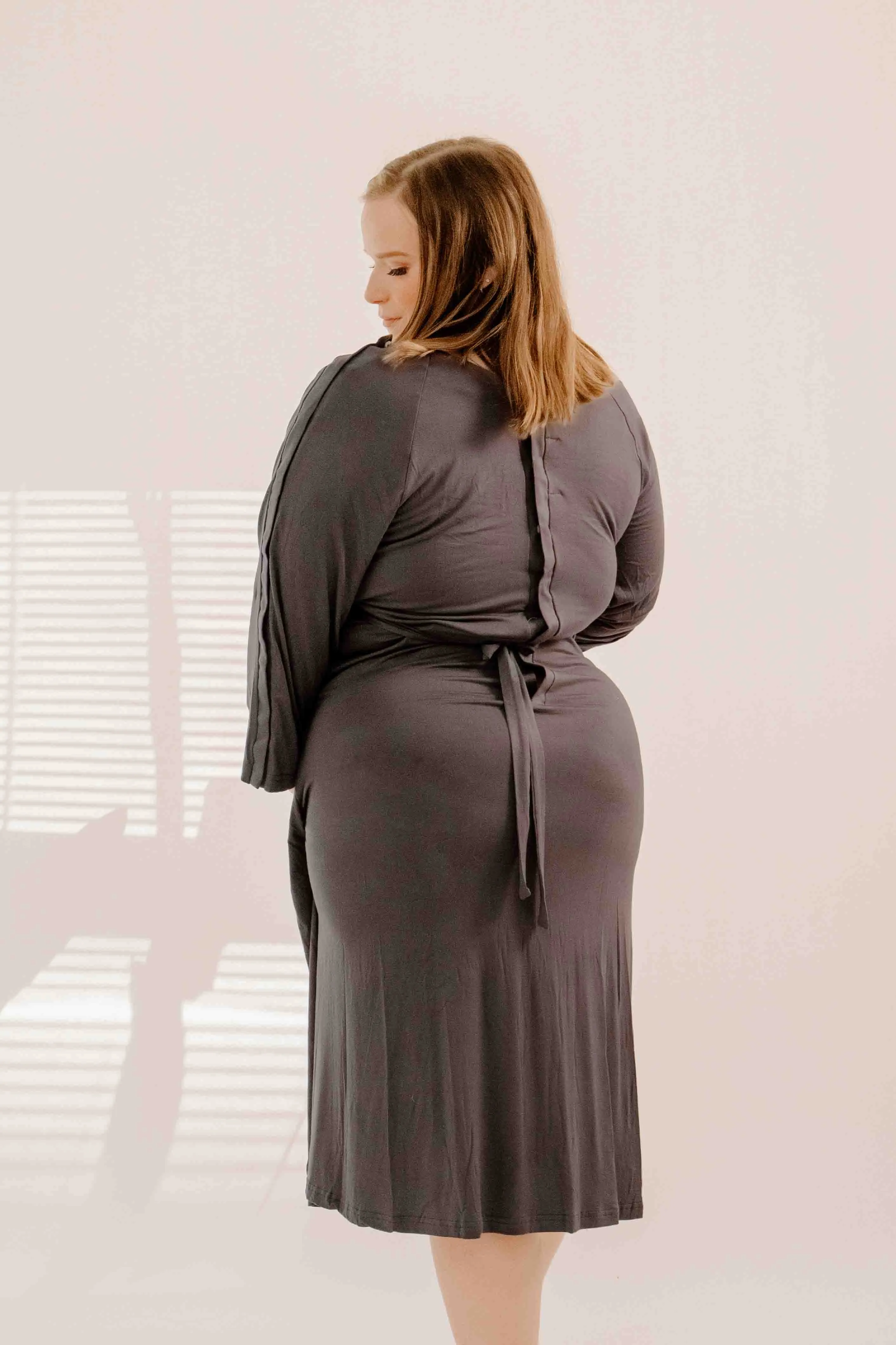 Amelia Labor & Postpartum Gown in Charcoal Grey sold by Lila Maternity product image thumbnail 3