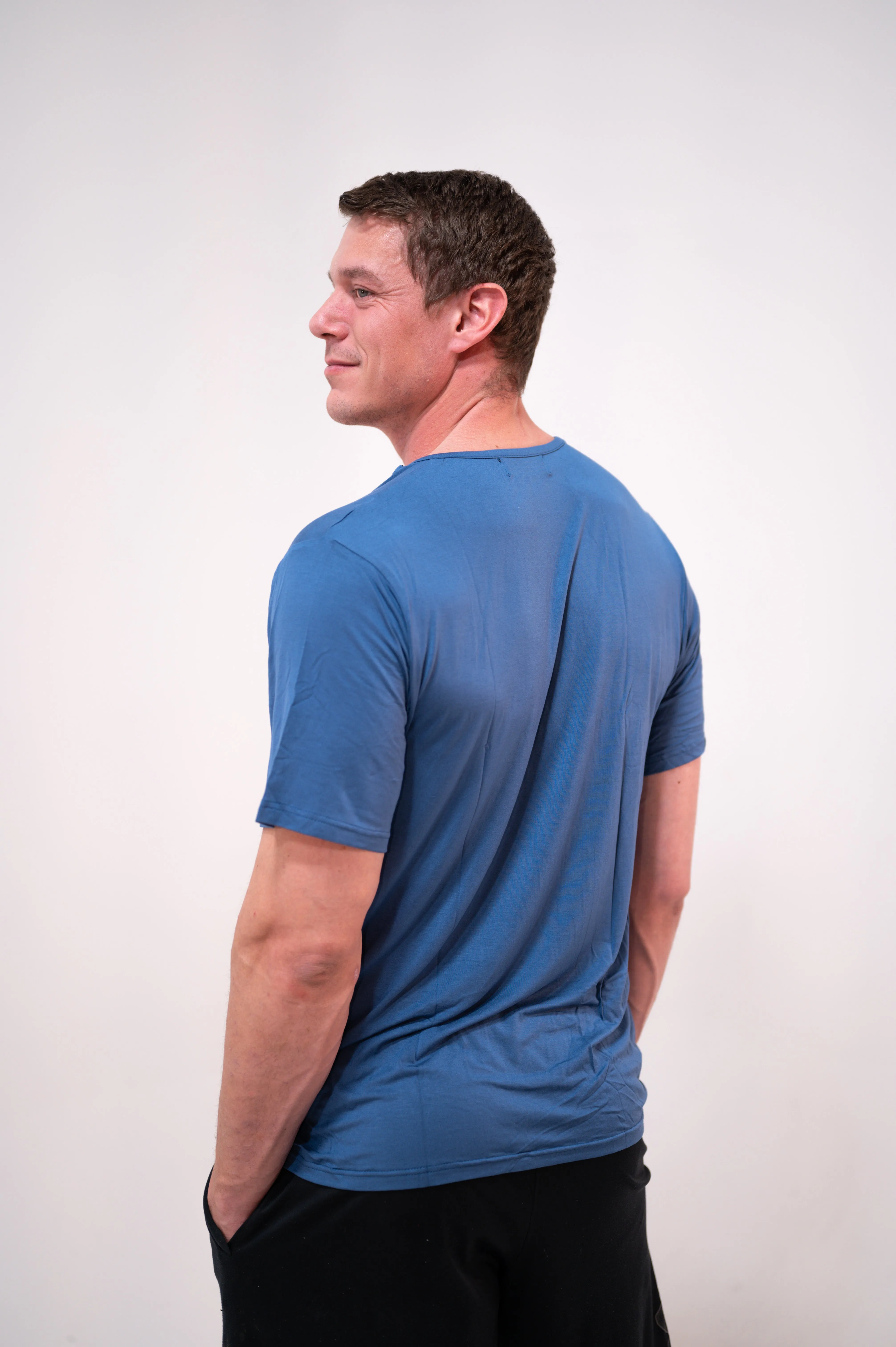 The Cameron Unisex Nursing and Skin to Skin Shirt in Midnight Blue sold by Lila Maternity product image thumbnail 4