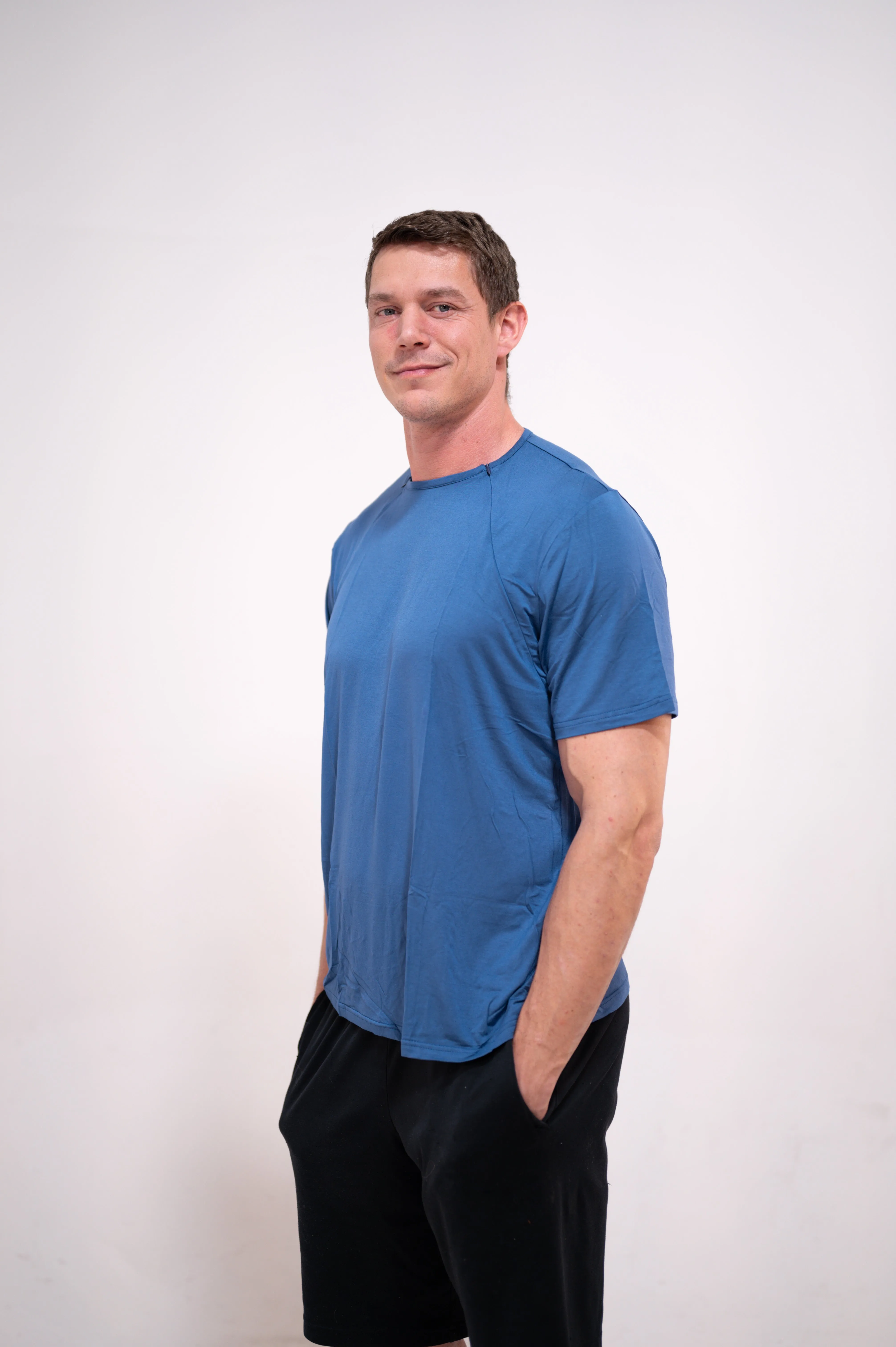 The Cameron Unisex Nursing and Skin to Skin Shirt in Midnight Blue sold by Lila Maternity