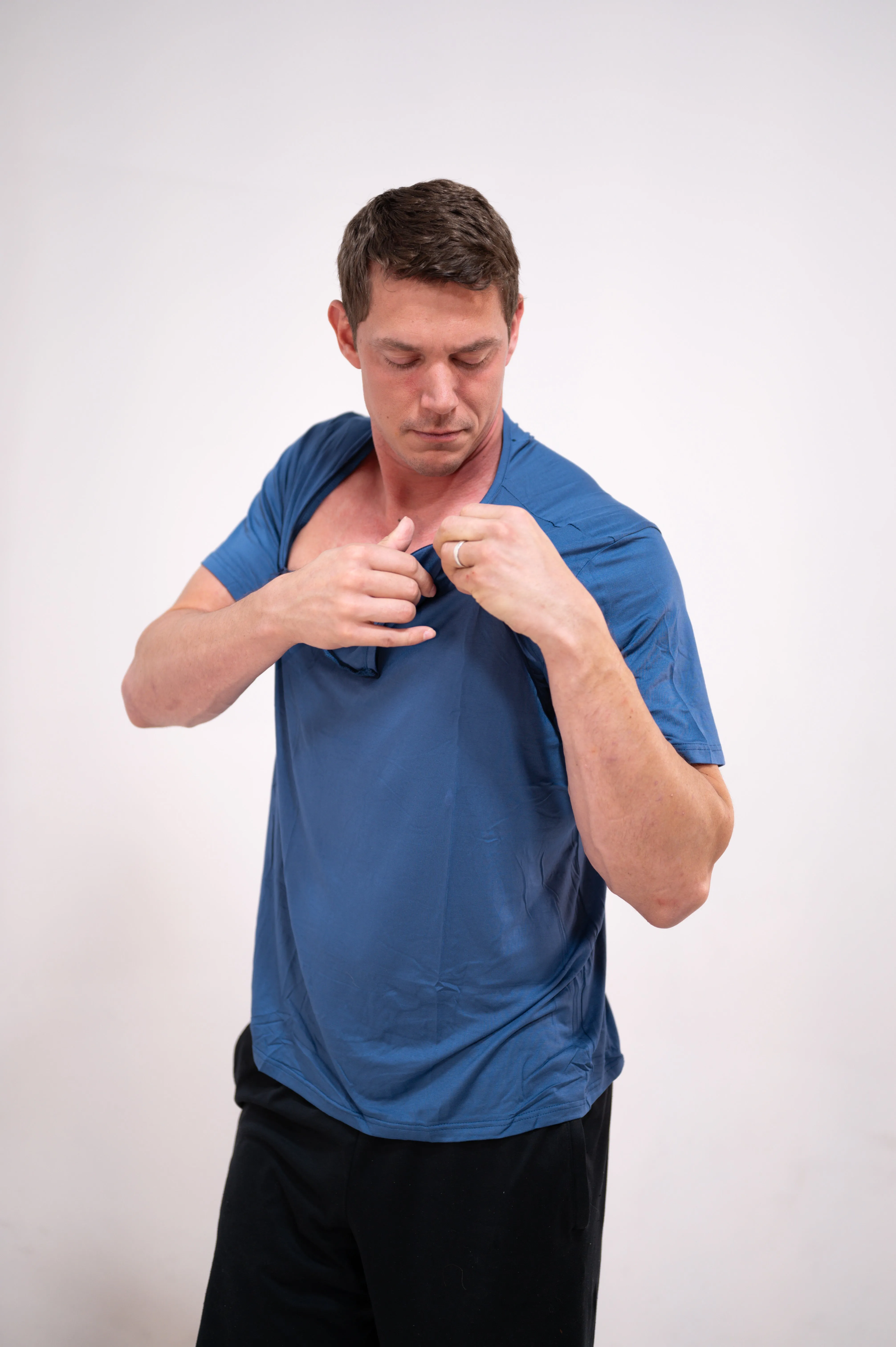 The Cameron Unisex Nursing and Skin to Skin Shirt in Midnight Blue sold by Lila Maternity product image thumbnail 2