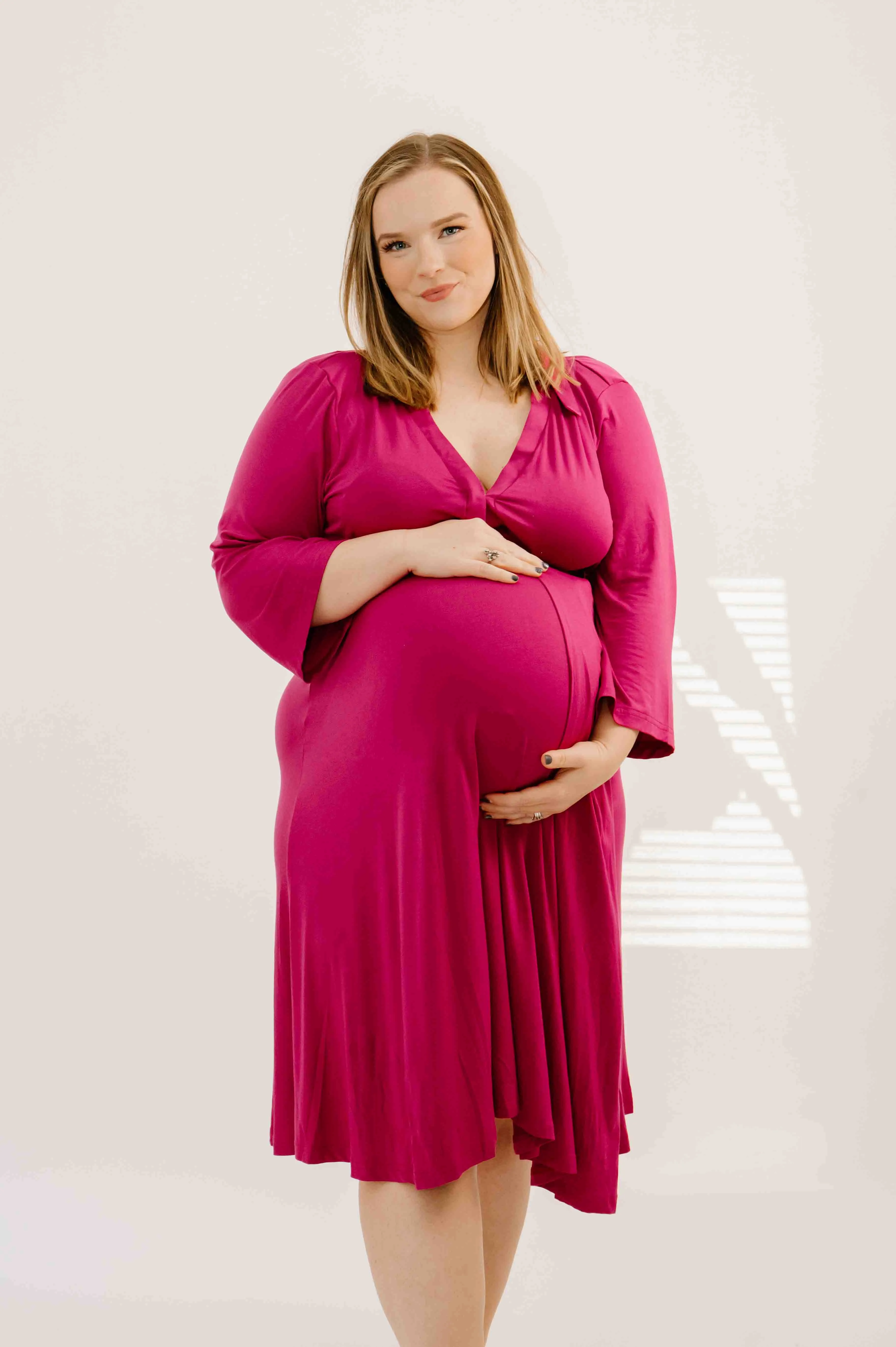 Lila Labor & Postpartum Gown in Raspberry Red sold by Lila Maternity