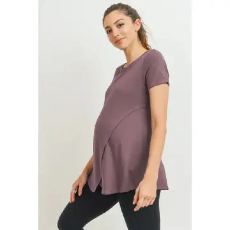Solid Short Sleeve Tulip Hem Nursing Top sold by Lila Maternity