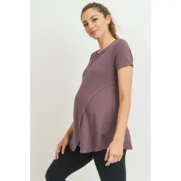 Solid Short Sleeve Tulip Hem Nursing Top sold by Lila Maternity