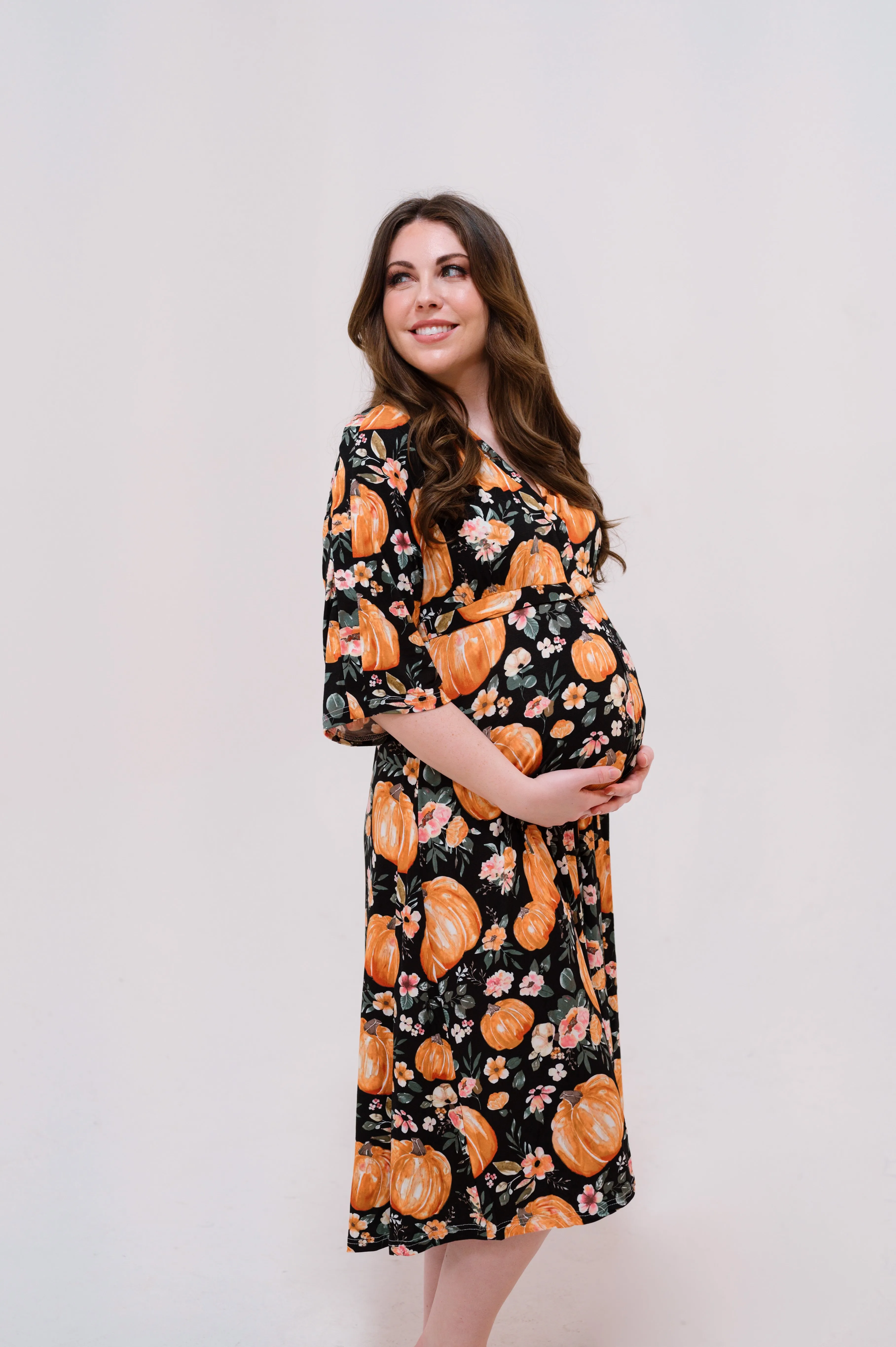 Amelia Labor & Postpartum Gown Harvest Floral sold by Lila Maternity