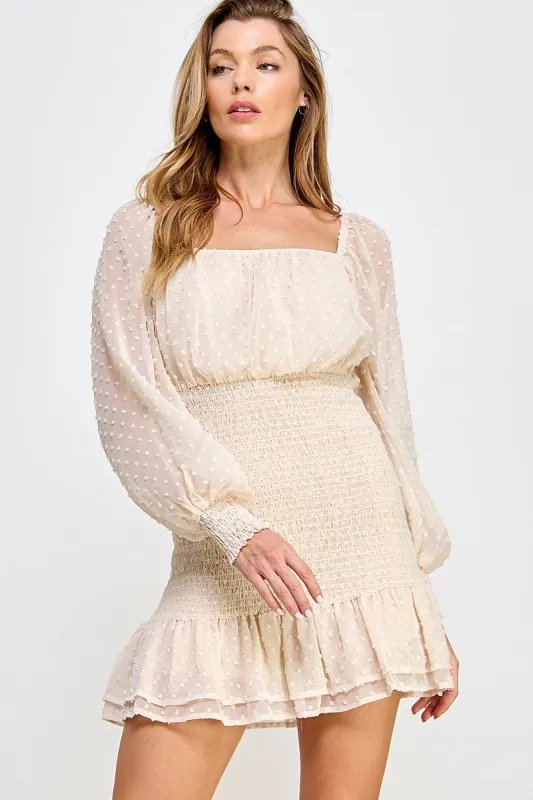 Pom Pom Textured Smocked and Ruffled Sweet Dress made by Lila Maternity
