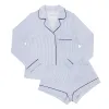 Simple Stripe Pima Knit Long-Sleeved Short Set sold by the cat's pajamas