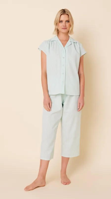 Seersucker Stripe Capri - Mint sold by the cat's pajamas