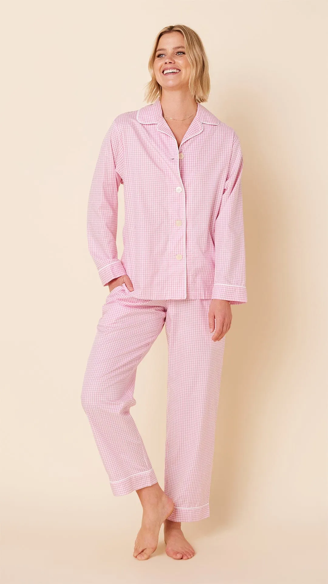 Classic Gingham Luxe Pima Pajama - Pink sold by the cat's pajamas