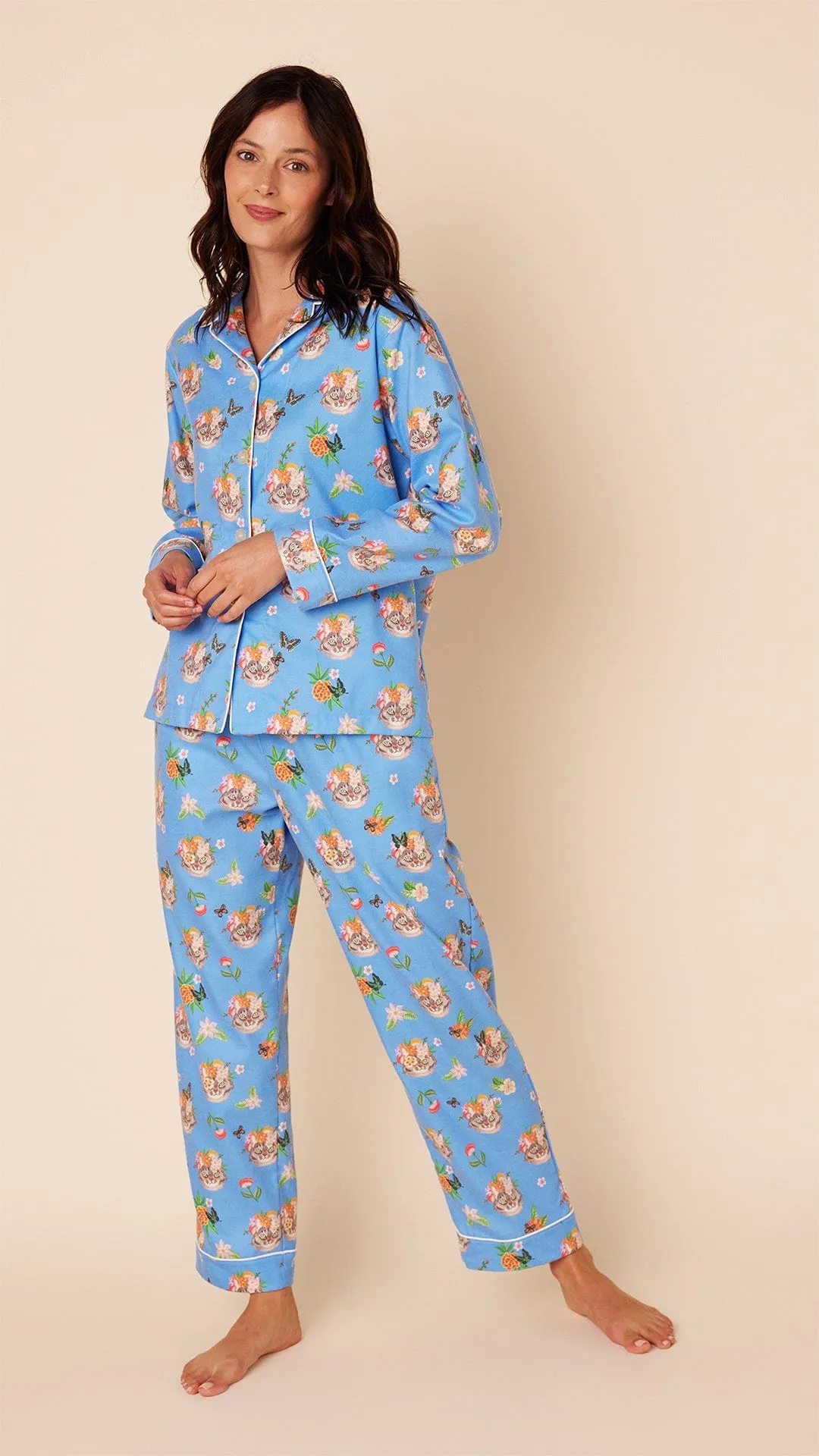 Flowery Feline Flannel Pajama sold by the cat's pajamas