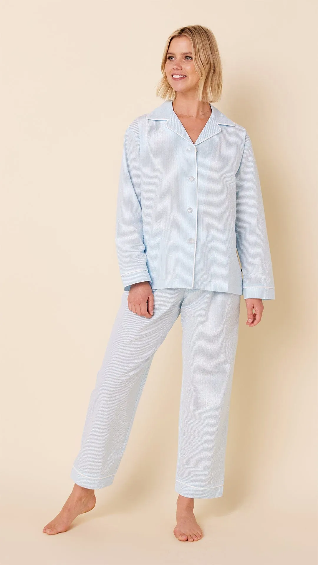 Seersucker Stripe Pajama - Blue sold by the cat's pajamas