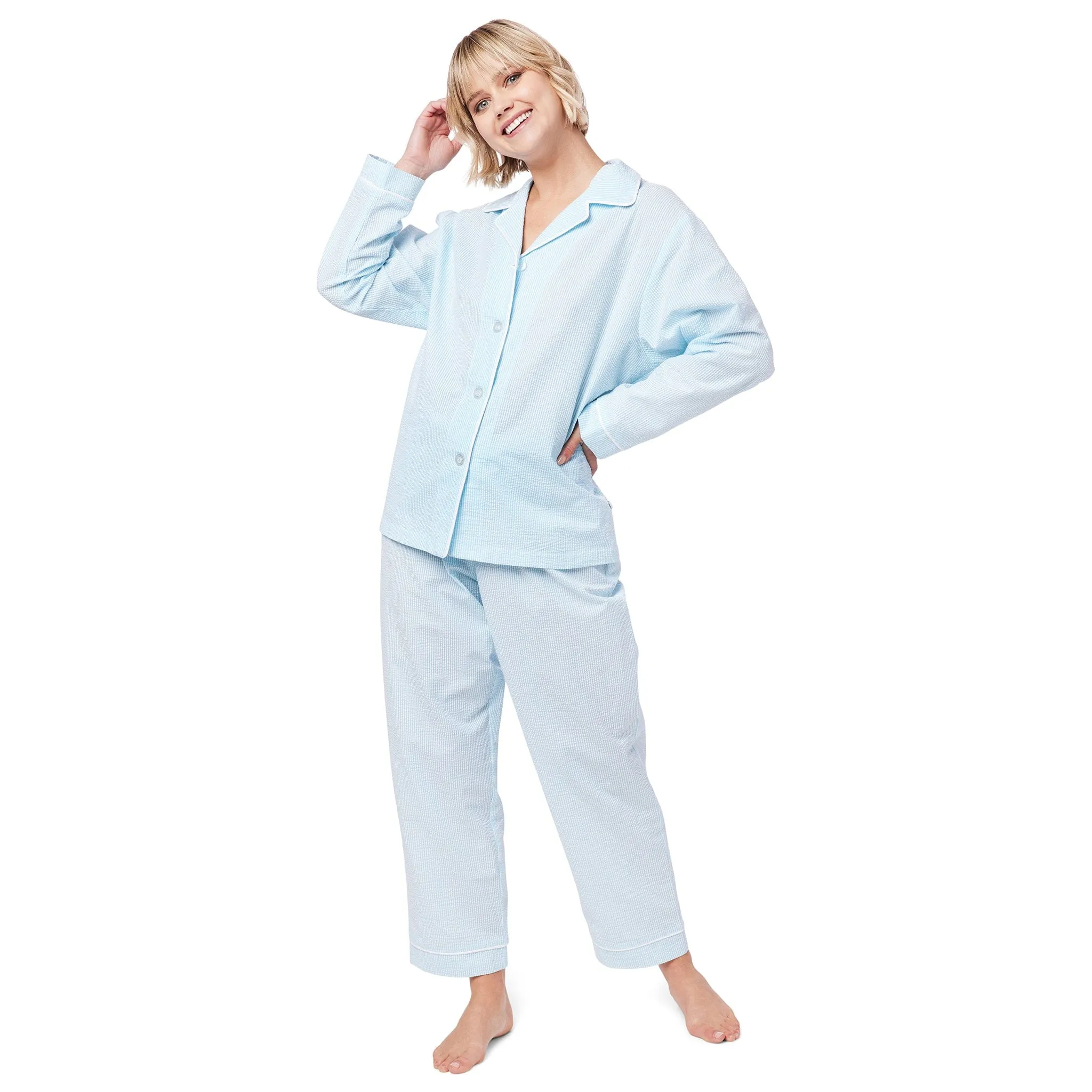 Seersucker Stripe Pajama - Blue sold by the cat's pajamas product image thumbnail 3
