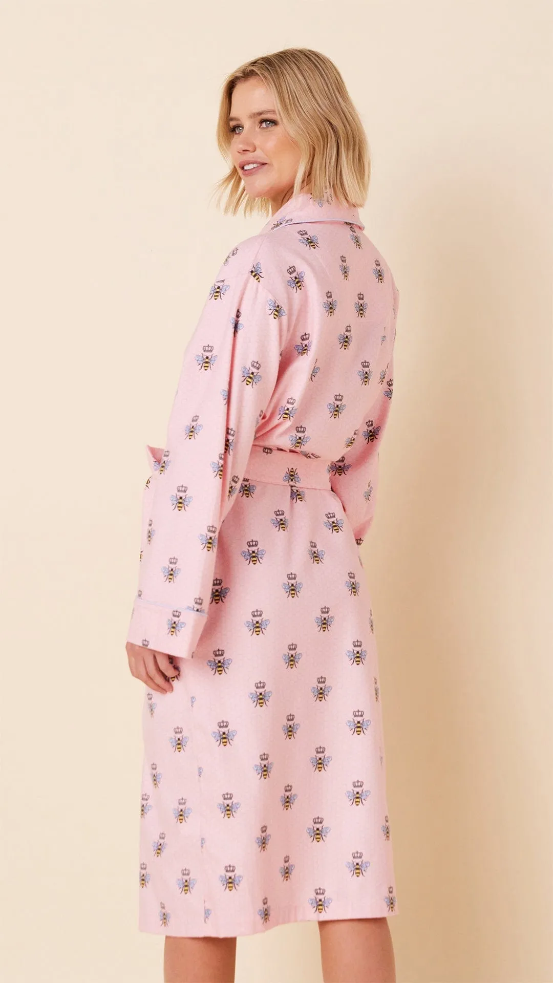 Queen Bee Flannel Robe - Pink sold by the cat's pajamas product image thumbnail 2