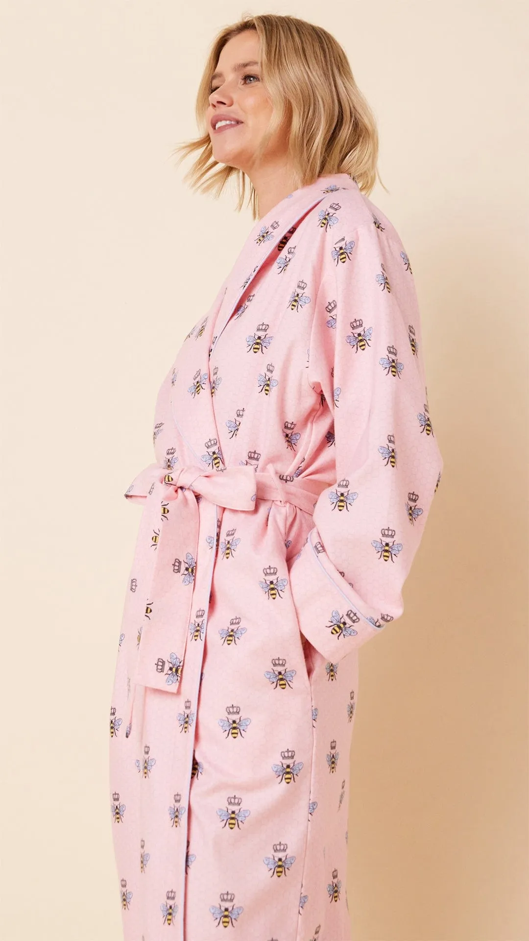 Queen Bee Flannel Robe - Pink sold by the cat's pajamas product image thumbnail 4
