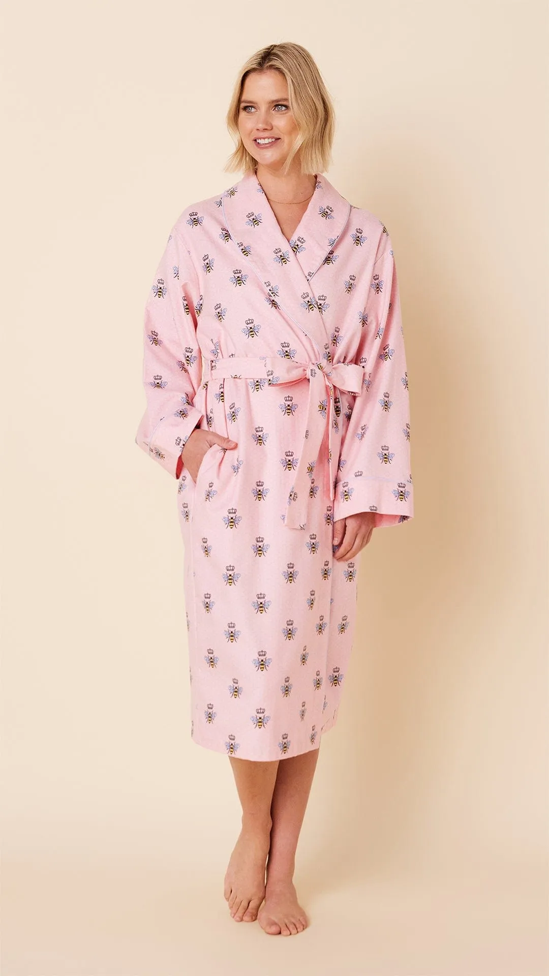 Queen Bee Flannel Robe - Pink sold by the cat's pajamas