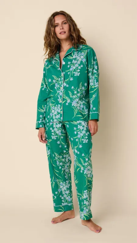 Green Floral Luxe Pima Long-Sleeved Pajama sold by the cat's pajamas