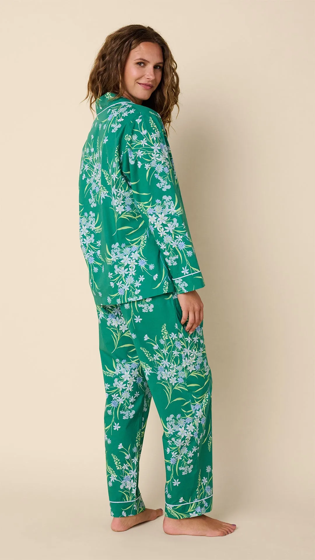 Green Floral Luxe Pima Long-Sleeved Pajama sold by the cat's pajamas product image thumbnail 3