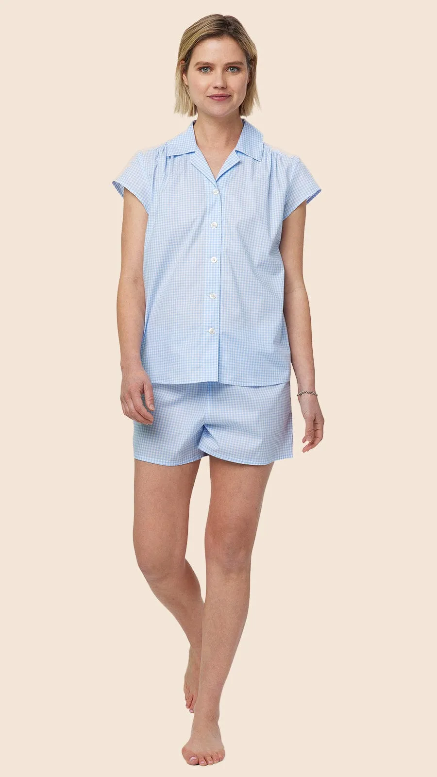 Classic Gingham Luxe Pima Short Set - Blue sold by the cat's pajamas