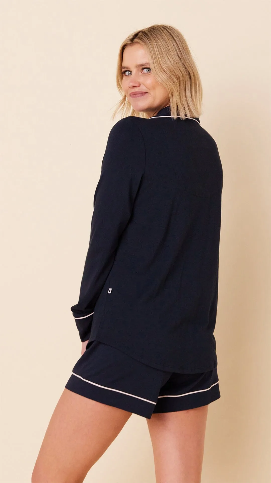 Classic Pima Knit Long-Sleeved Short Set - Midnight sold by the cat's pajamas product image thumbnail 2
