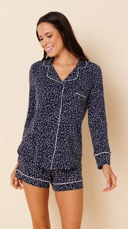 Confetti Dot Pima Knit Long-Sleeved Short Set sold by the cat's pajamas